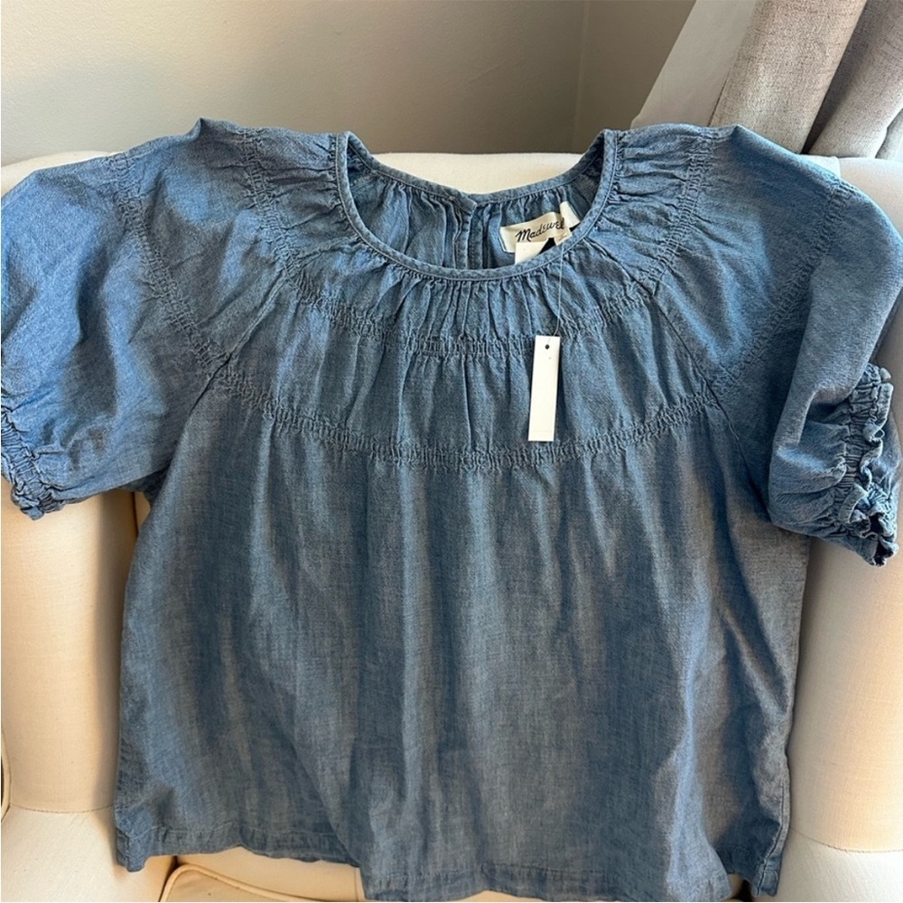 Madewell Denim Puff-Sleeve Top- NWT - Picture 7 of 7